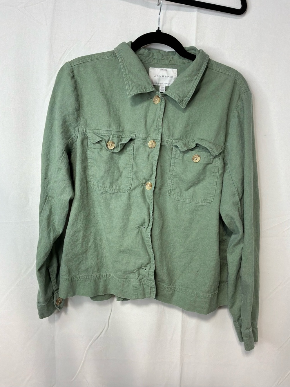 Lucky Brand Sage Green Button-Front Jean Jacket